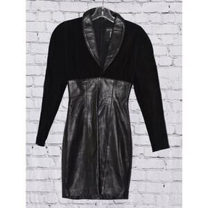 VINTAGE Michael Hoban North Beach Black Suede & Leather Mini Cocktail Dress Sz P